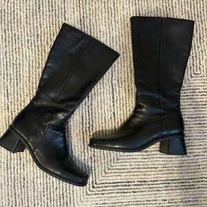 Naturalizer Square Toe block heel Black Leather Boots size 10 vintage Y2K